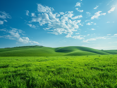 Idyllic Green Hill and Blue Sky