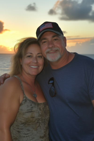 Couple on Cruise Ship at Sunset