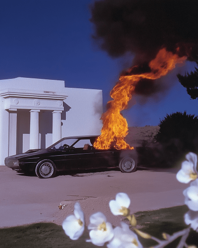 Burning Car in French Landscape