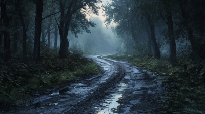 Muddy Forest Road at Dusk