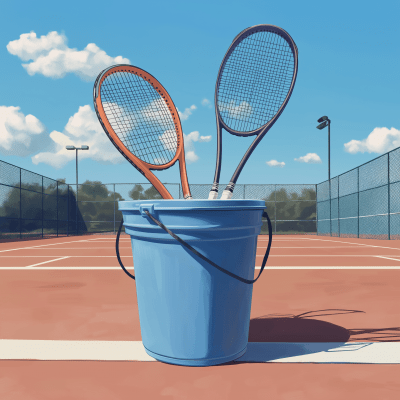 Blue Bucket on Tennis Court