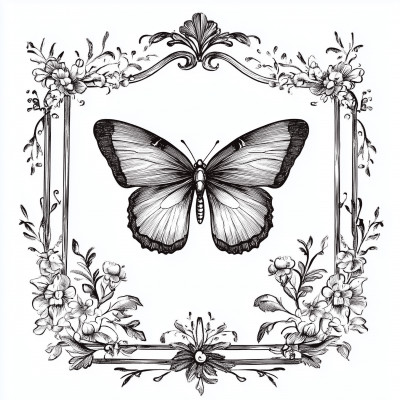 Luxury French Renaissance Flower Butterfly Illustration