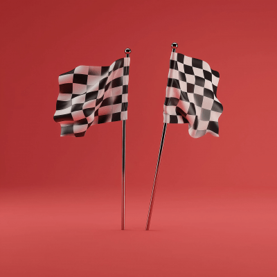 Crossed Racing Flags on Red Background