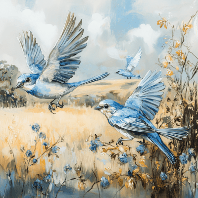 Playful Blue Finches