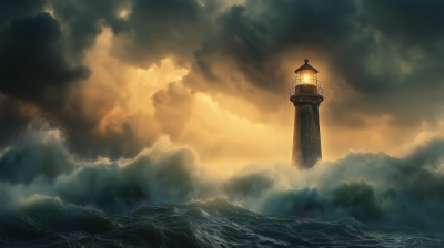 Lighthouse in Autumn Storm