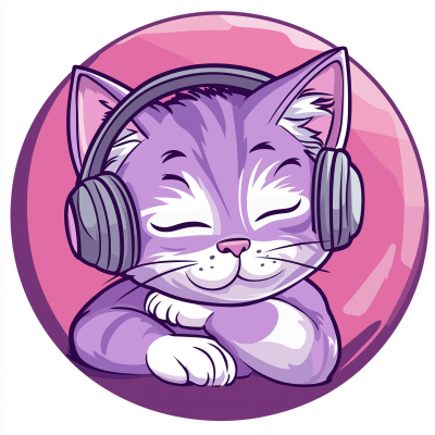 Happy Cartoon Cat Listening to Music