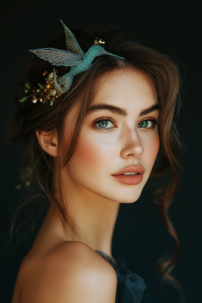 Stunning Portrait with Hummingbird Headdress