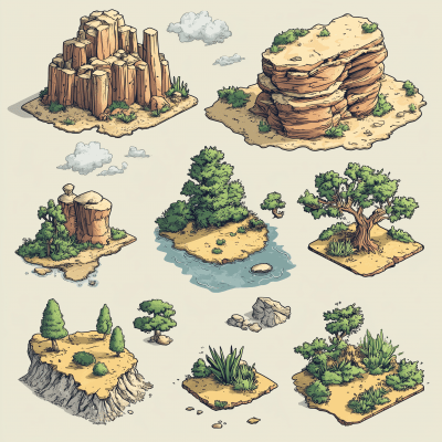 Isometric Hand Drawn RTS Game Stickers