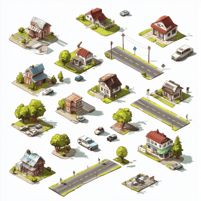 Isometric Hand Drawn Game Stickers