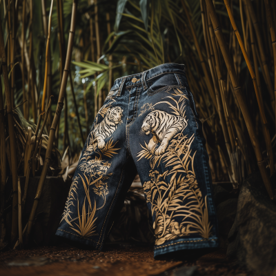 Vintage Tiger Print Jeans Mockup