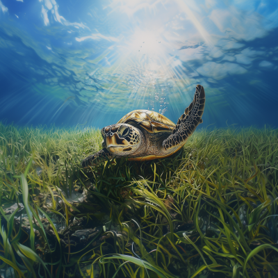 Underwater Turtle Dining
