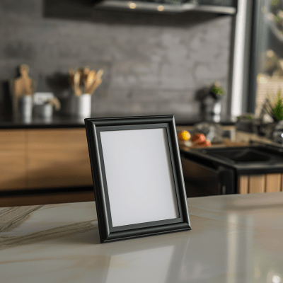 Black Framed Mockup on Kitchen Island