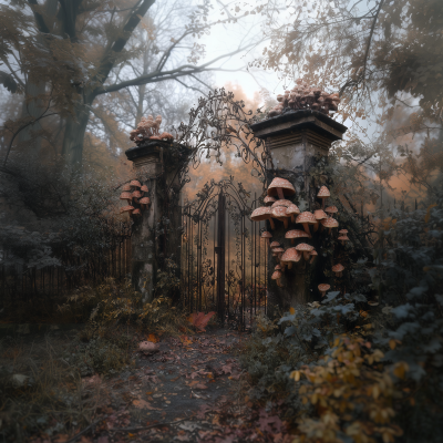 Autumn Gate with Mushrooms