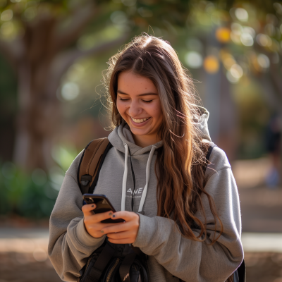 Happy College Girl with Phone