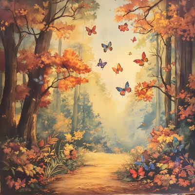 Autumnal Woodland with Butterflies