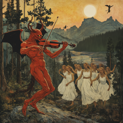 Satyr Playing Violin at Sunrise