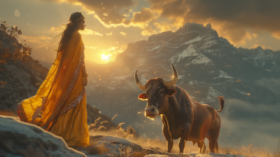 Indian Goddess in Mountain Background