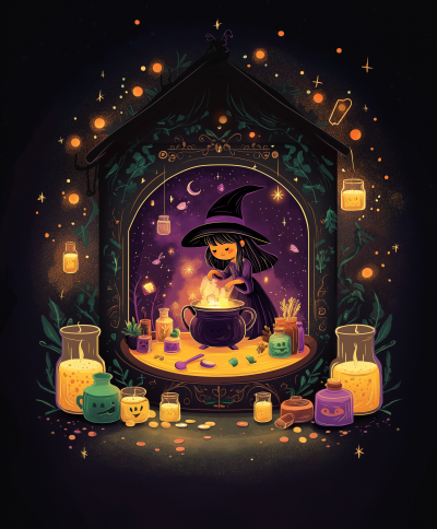 Cute Little Witch Brewing Potions