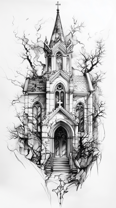 Tattoo Design Sketch of a Church