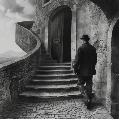 Man Walking Up a Stairway