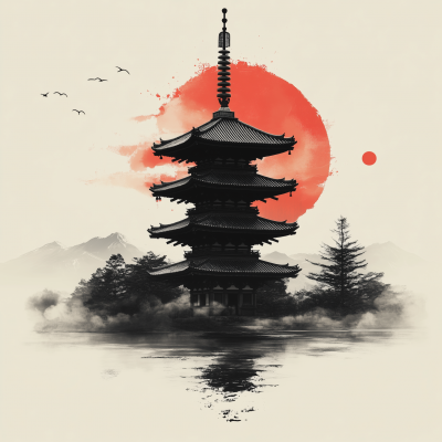 Japanese Temple Silhouette Logo