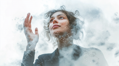 Businesswoman Interacting with AI Cloud