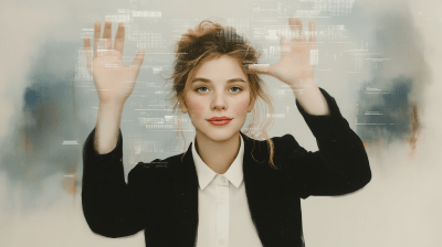 Businesswoman in Cloud of Data
