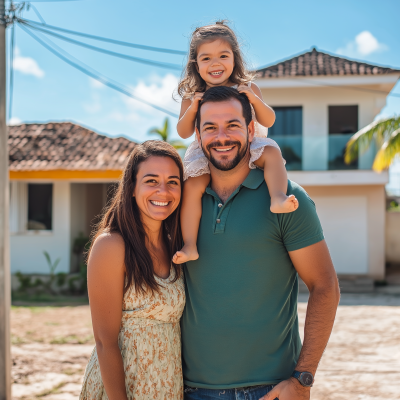 Happy Family in Front of New House