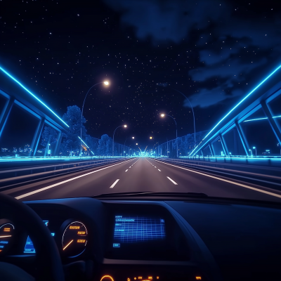 Night Drive on Elevated Bridge