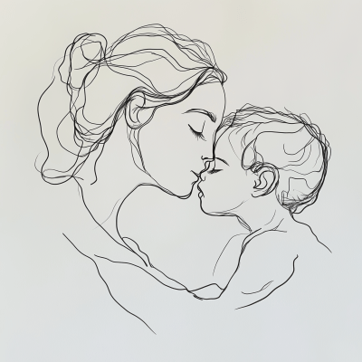 Mother and Child Line Art