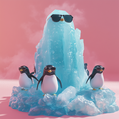 Penguins and Ice Statue