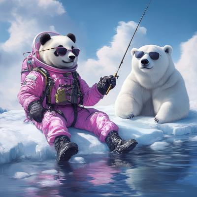Panda and Polar Bear Fishing