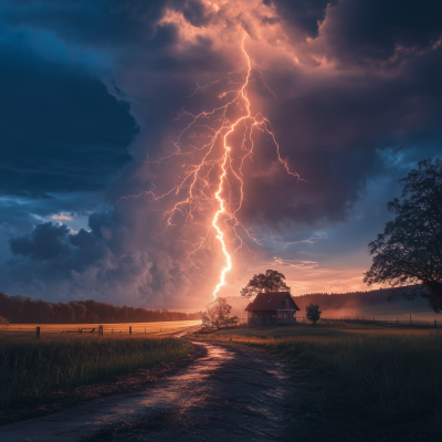 Lightning Strike in Countryside