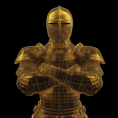 Golden Medieval Knight in Wireframe