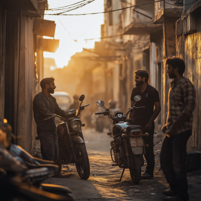 Friends and Motorcycles at Sunset