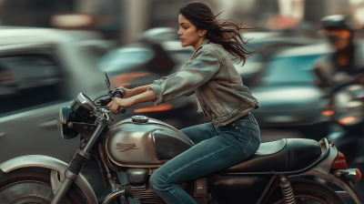Girl Riding Motorcycle in Traffic