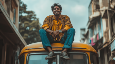 Happy Indian Man on Bus