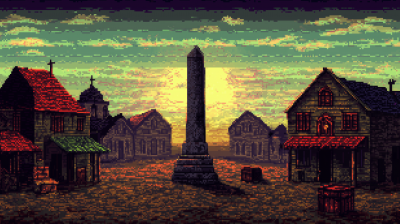 Pixelated Town Scene