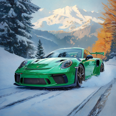 Viper Green Porsche GT3 RS on Snow