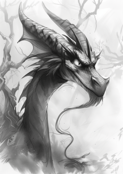 Greyscale Dragon Portrait