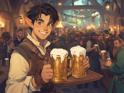 Elf Serving Beer in a Tavern