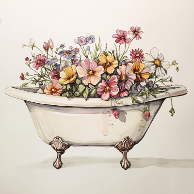 Vintage Bathtub with Flowers