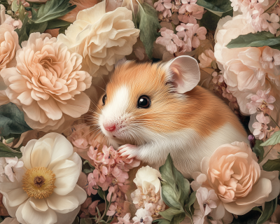 Hamster Among Flowers