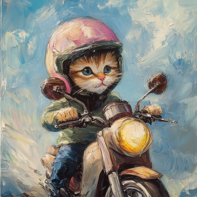 Kitten on a Retro Motorcycle