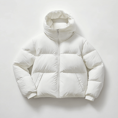 Blank White Puffer Jacket Flat Lay