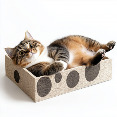 Playful Cat in Scratching Box