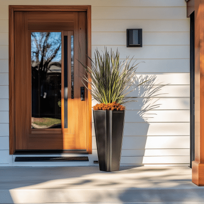 Bright Front Door with Flower Pot