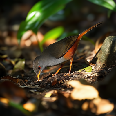 Red Tailed Ant Thrush in Rainforest