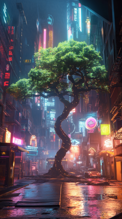 Cyberpunk Night Tree