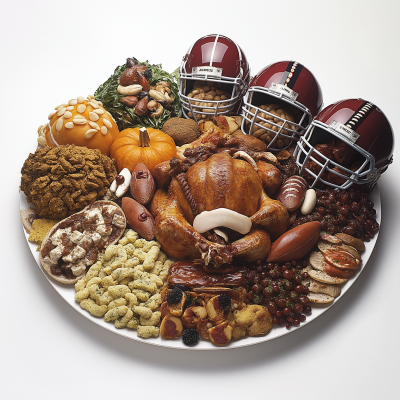Thanksgiving Feast with Football Helmets
